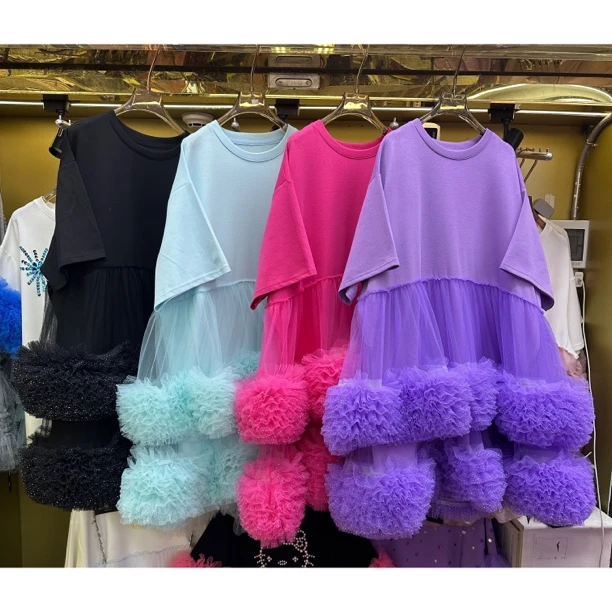 刘媛媛潮牌 实拍M88381网纱网纱时尚大气宽松中长款蛋糕连衣裙