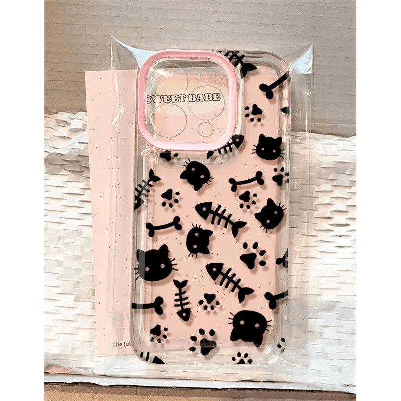 鱼骨猫咪适用于苹果15PROMAX手机壳iPhone14可爱13透明12创意软壳