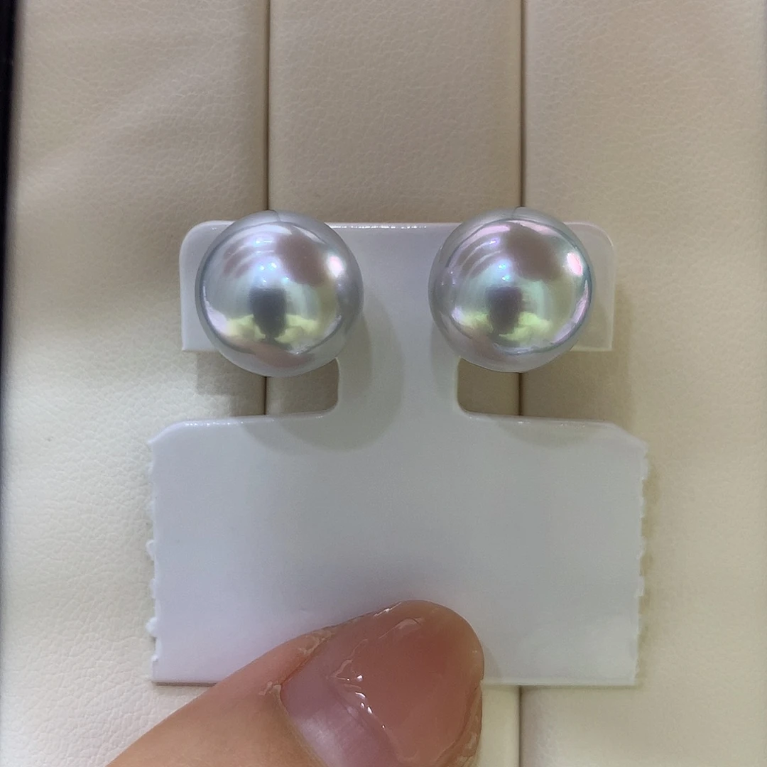 耳饰海水珍珠18K金镶嵌12-13mm澳白正圆