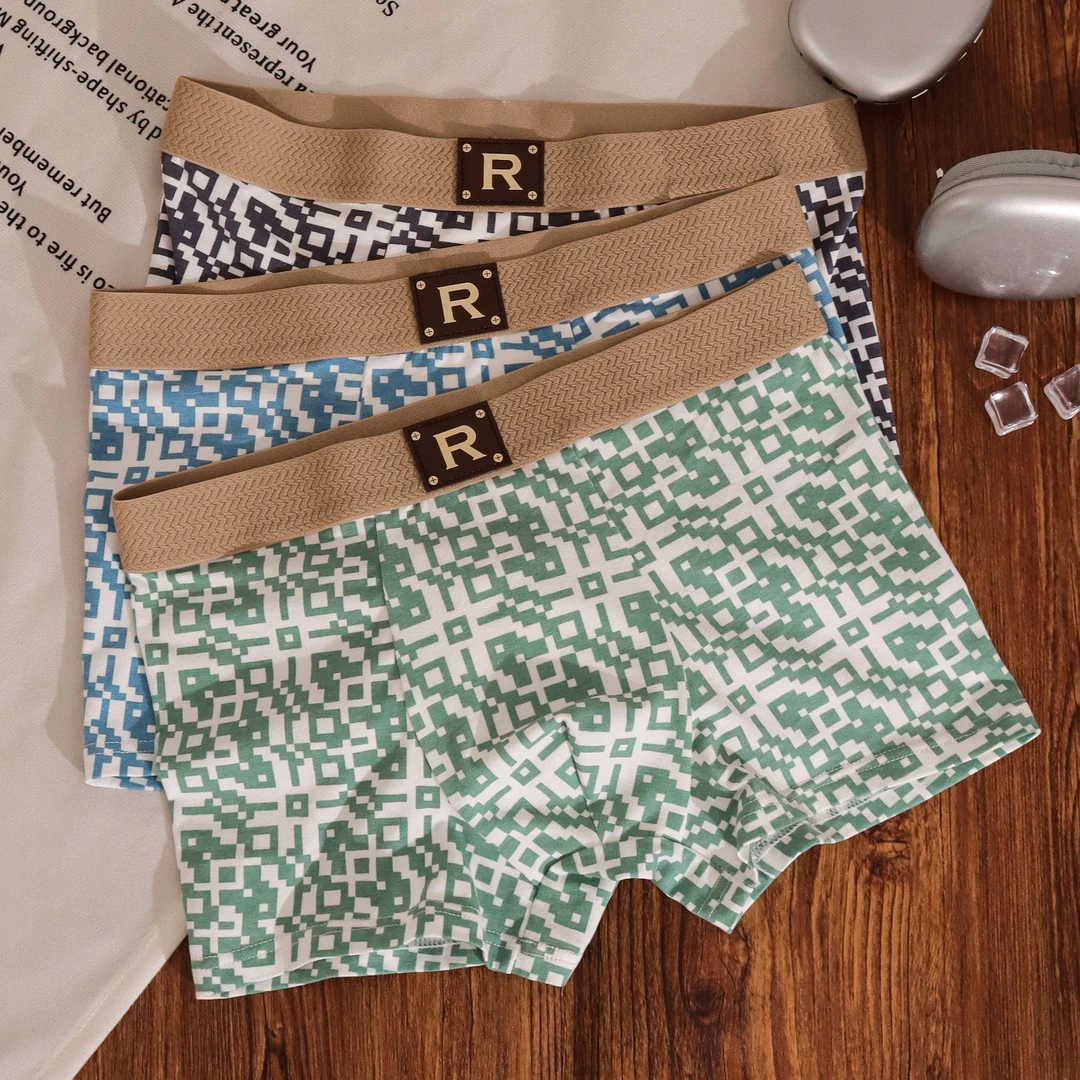 男士内裤数码印花男新款男士平角裤舒适宽松透气中腰潮流平角内裤