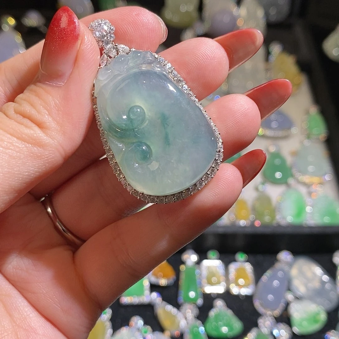 翡翠银S925镶嵌颈饰天然翡翠