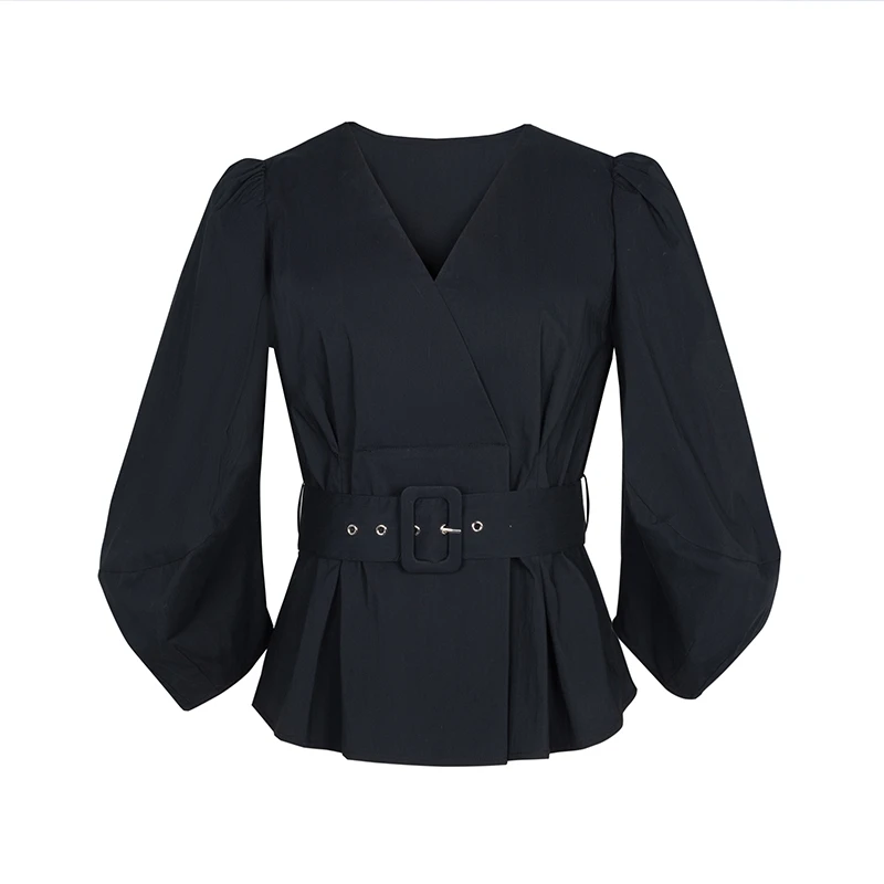 【品牌】商场同款春秋新品X型高腰显瘦V领上衣N023B41028