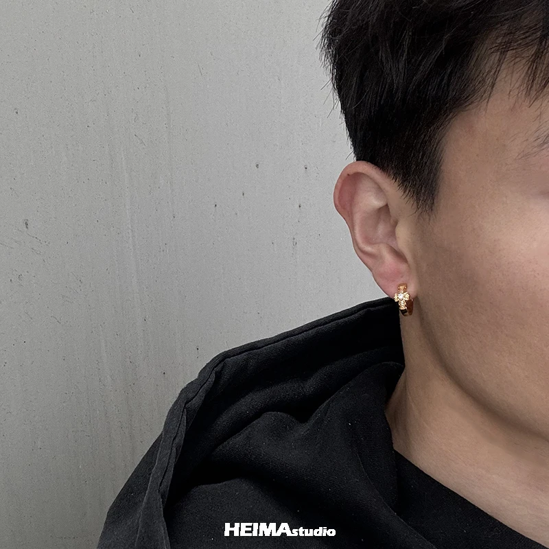 铜合金耳饰 十字花无痛耳夹无耳洞男女耳骨夹纯银耳环痞帅耳钉