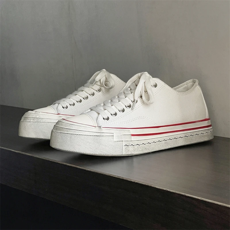 日系做旧复古帆布鞋男潮流百搭透气小白鞋夏季新款潮牌男生板鞋潮