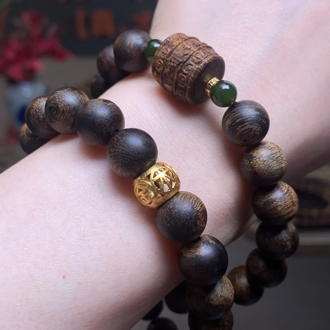 沉香手串越南富森红土瘤疤1.0+芽庄白棋沉香木雕配饰