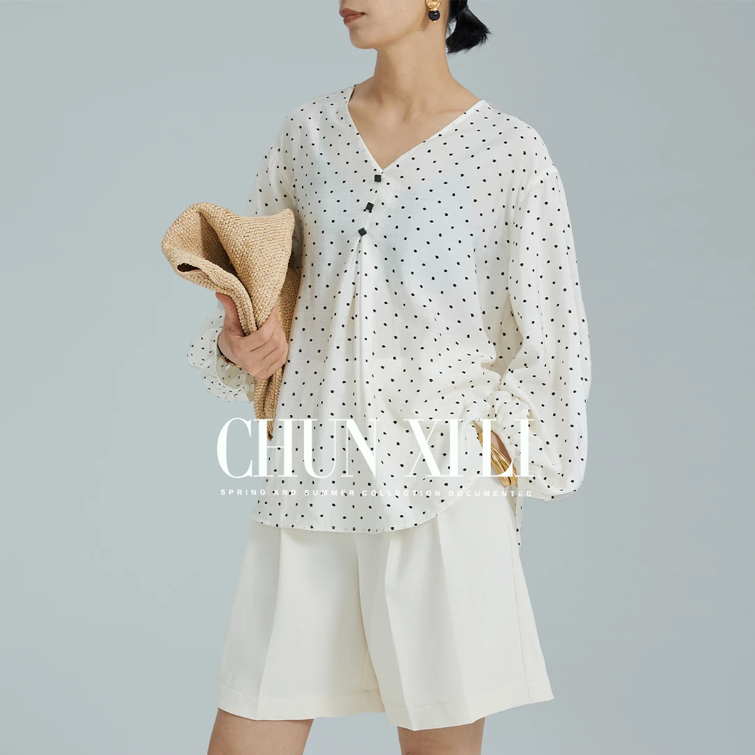 CHUNXILI/春熙里 波点薄款衬衫 夏季休闲舒适长袖衬衣D04S42087