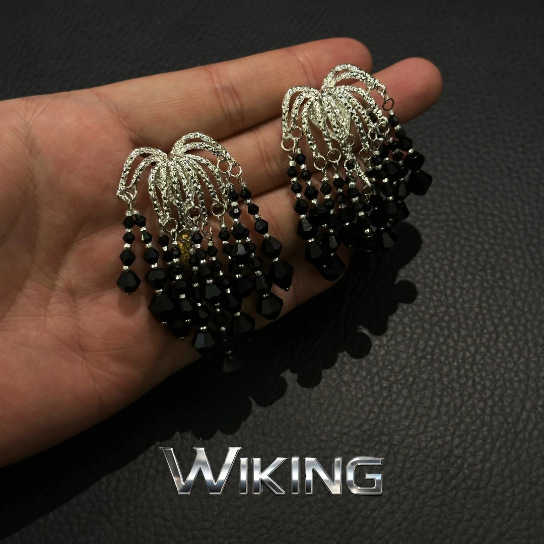 纯铜仿水晶耳饰 王大嘴原创 “黑色烟花”奢华立体黑晶烟花耳钉A554