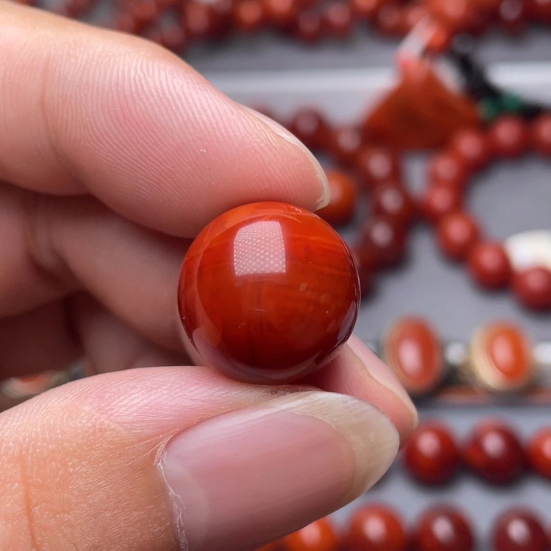 南红玛瑙未镶嵌南红玉石17mm瓦西玫瑰红火焰纹单珠