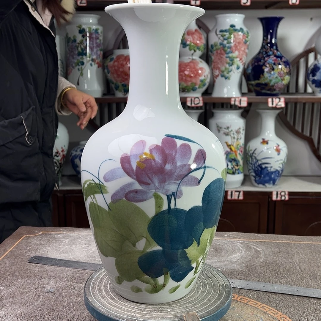 摆件陶景德镇陶瓷棒紫荷