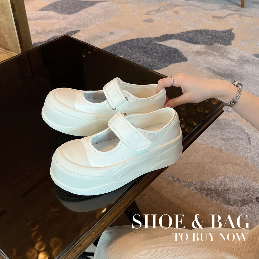 【大叔家】厚底休闲玛丽珍鞋女2025秋季新魔术贴透气软底小白鞋5105