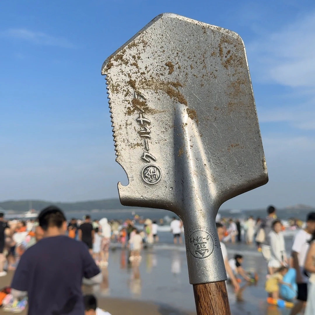 加厚锰钢带齿小方铲木柄户外露营方形铁锹