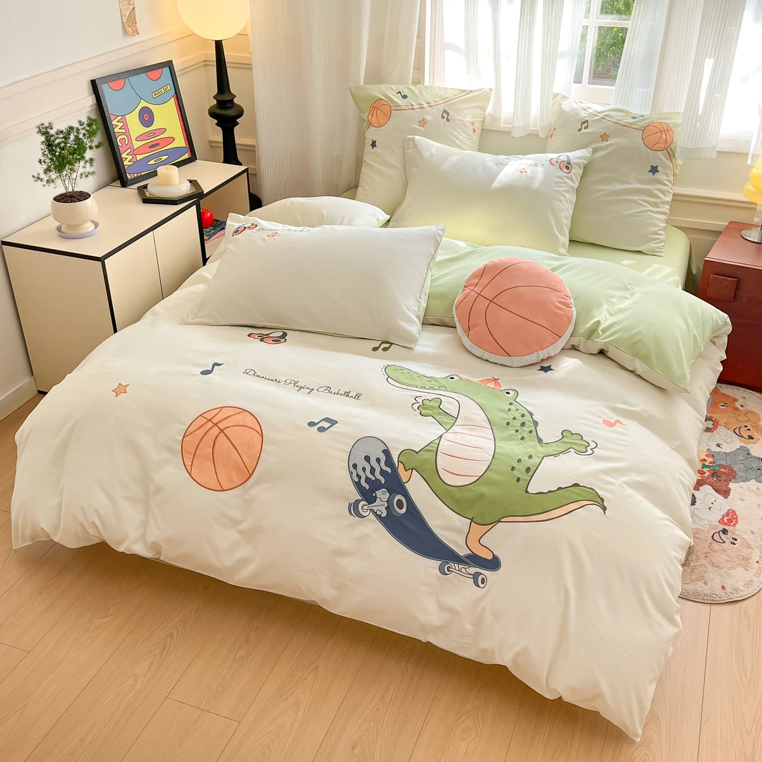 纯棉100%棉刺绣全棉刺绣三件套四件套可爱风公主风学生宿舍套件