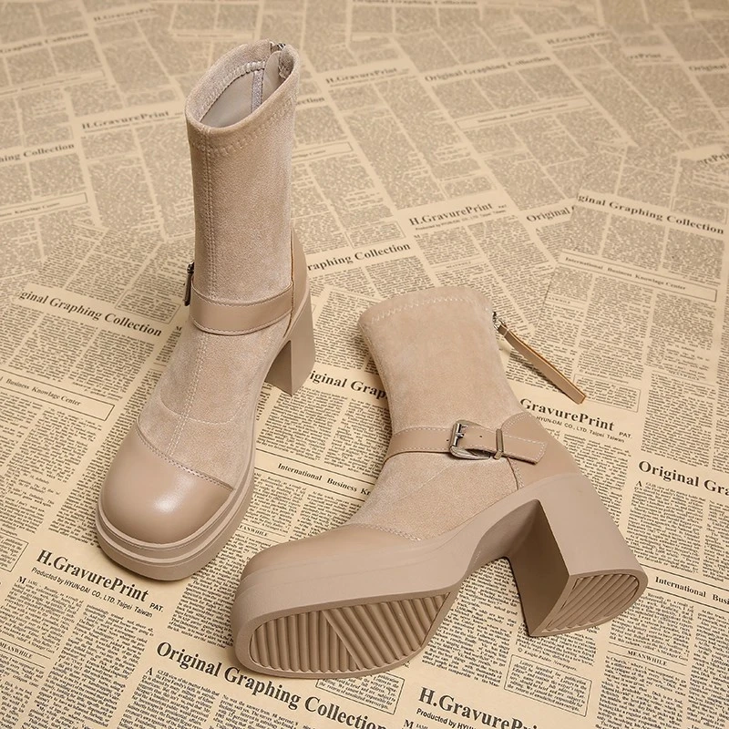 真皮小个子气质高跟超火小短靴女2025小个子法式复古瘦瘦