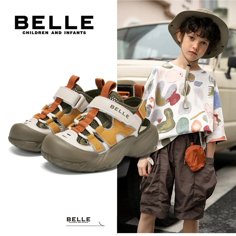 【高颜】百丽童鞋2025夏季新款厚底防滑男女童百搭出游镂空包头凉鞋