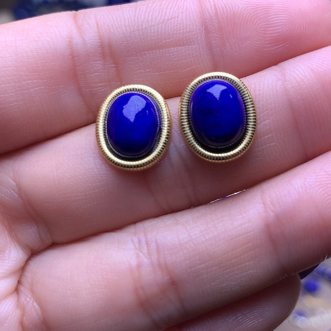 青金石银S925镶嵌耳饰13.4m