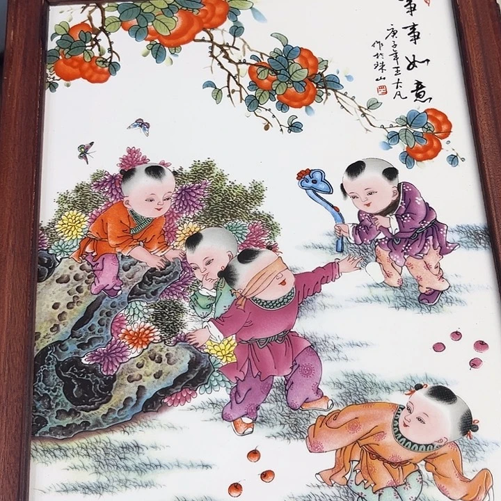 摆件事事如意瓷板画