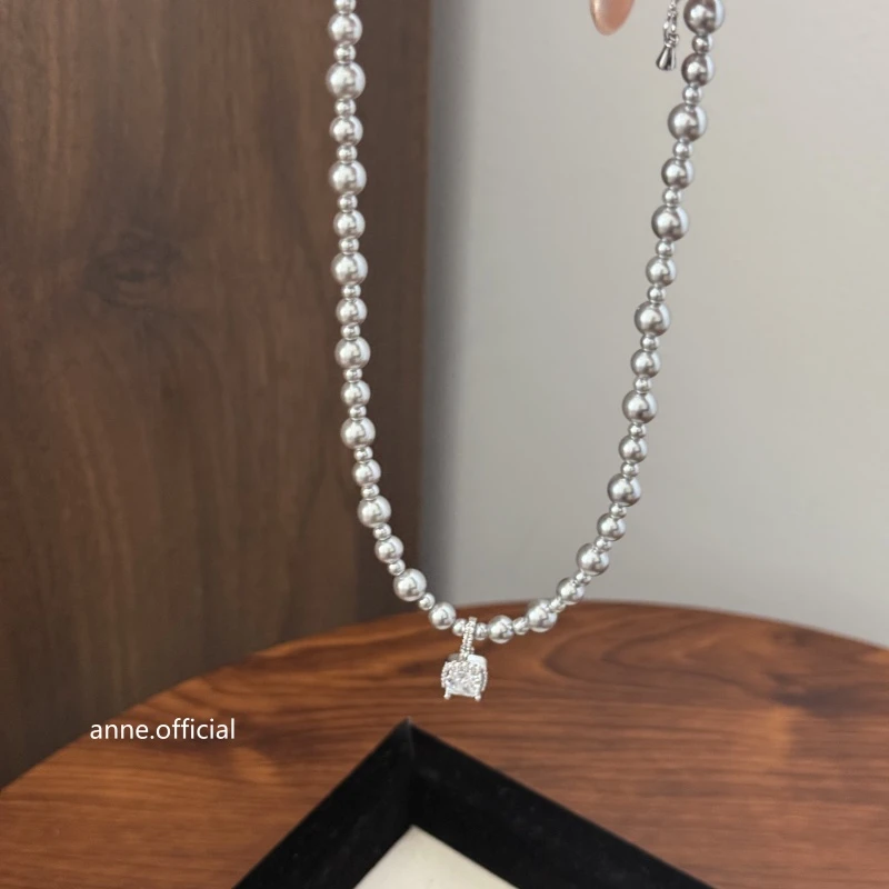 钛钢项链 【X622】经典气泡方糖镶锆串珠气质项链