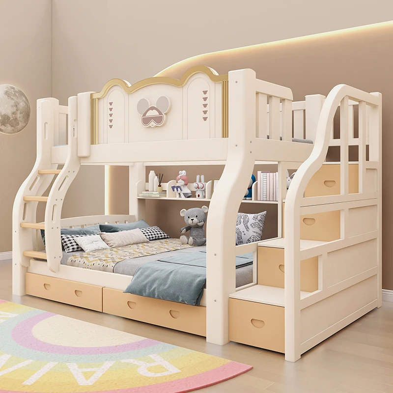 实木床加厚实木子母床高低床上下床双层床成人床上下铺两层衣柜款