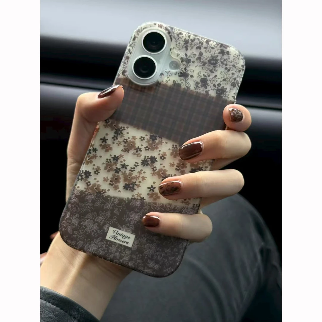 奥菲顿复古拼接碎花适用iPhone17/16大孔手机壳华为vivo小米oppo