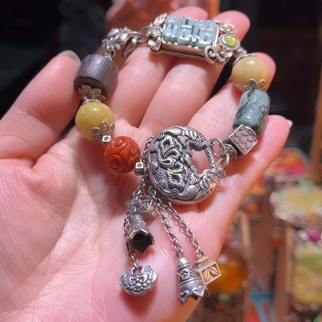 翡翠未镶嵌手链福利款翡翠老银手链