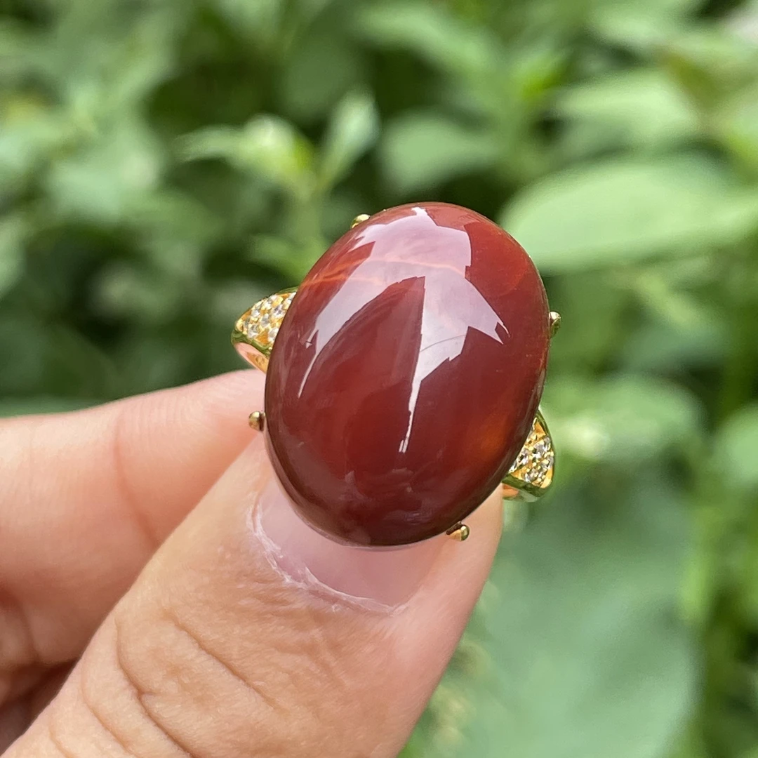 典藏级 南红瓦西牛血红女戒 颜色艳丽 925银镶嵌 16.9*12.2*7.7