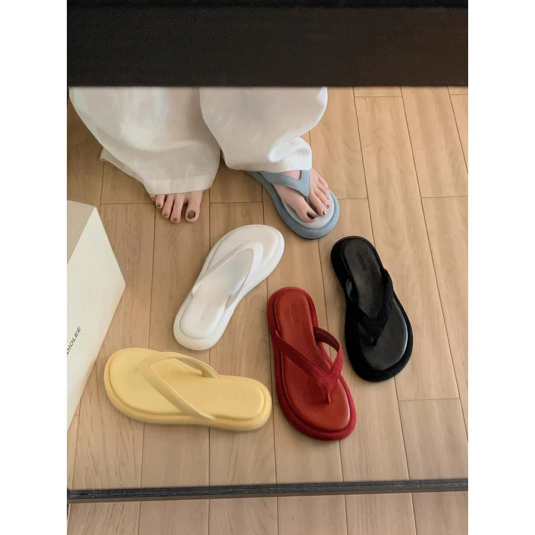 度假风绝美厚底踩屎感软糯小厚底沙滩夹脚人字凉拖鞋女夏季