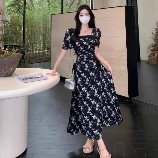 后妈裙2025夏季新中式蝴蝶连衣裙复古国风显瘦连衣裙