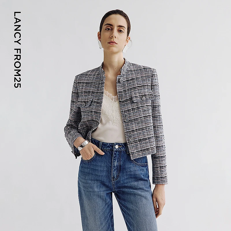 朗姿2025年春新款设计感小香风法式气质高级感复古休闲短外套女士