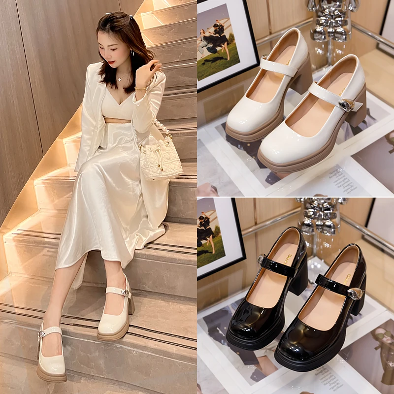 玛丽珍女鞋舒适增高不累脚粗跟厚底高跟鞋夏季搭配裙子新款单鞋