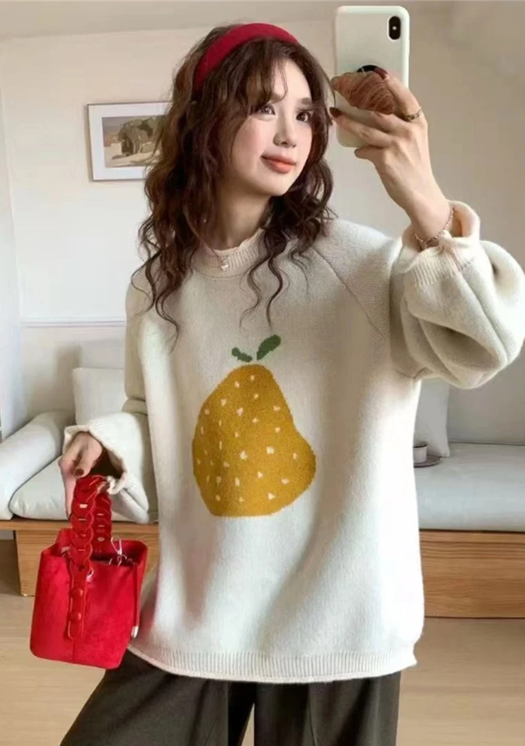 大码孕妇胖MM正肩时尚百搭针织打底衫女秋冬韩版宽松显瘦遮肚毛衣
