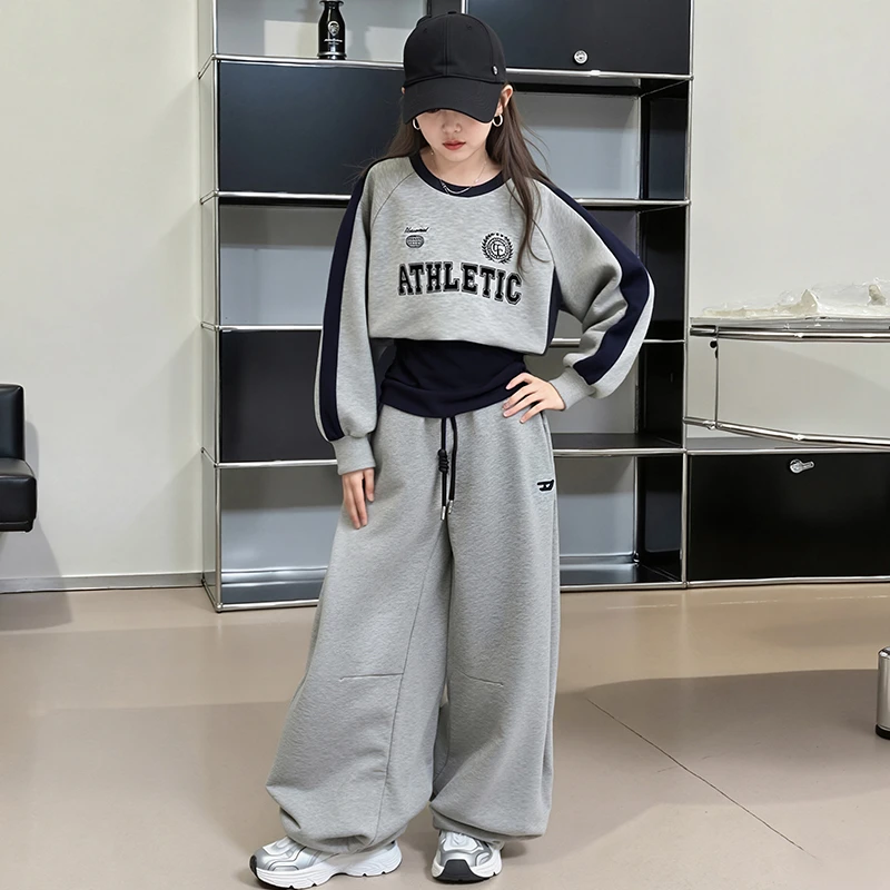 女童春秋款运动套装新款中大童洋气时髦韩系卫衣背心休闲裤三件套