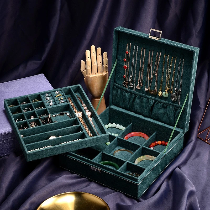 首饰盒/箱 首饰盒饰品收纳盒带锁耳环手环简约大容量复古盒子耳饰