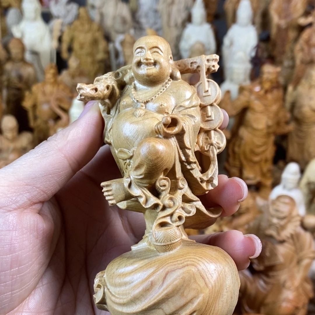 木崖柏10站立铜钱弥勒