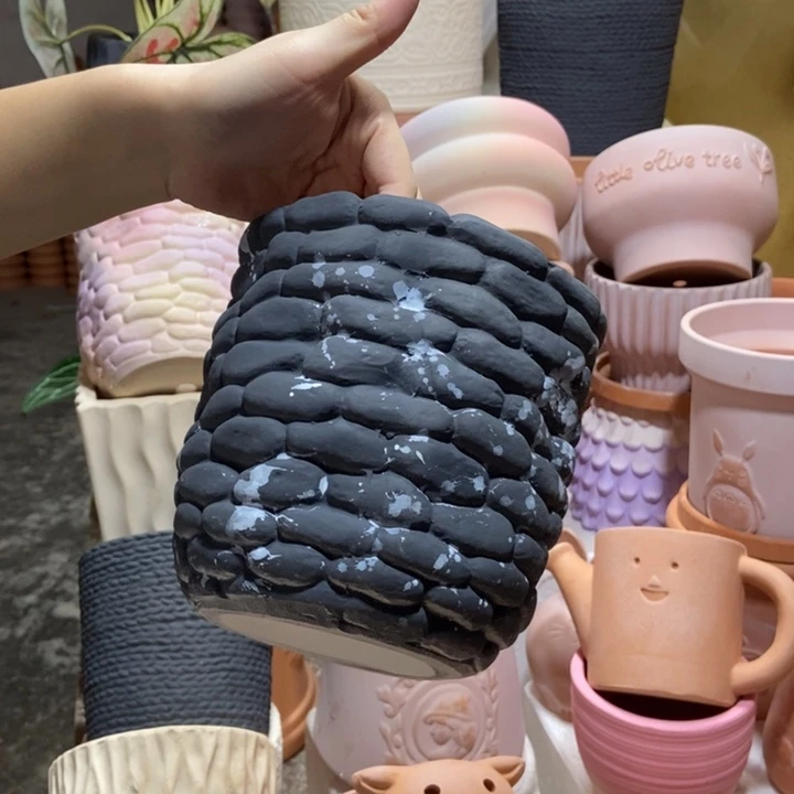 15×15泼墨石头盆 粗陶1个