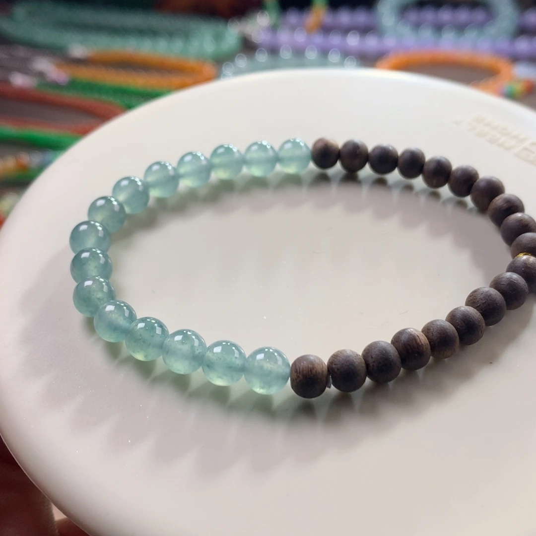 未镶嵌手链翡翠翡翠冰川底天空蓝卡6+