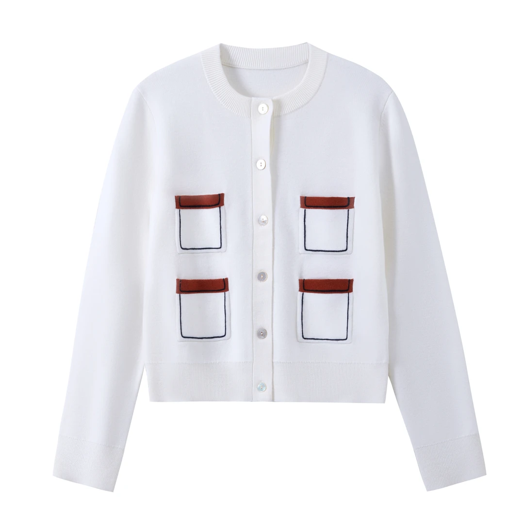 定制版 百分百纯羊毛2025春季新款圆领小香风针织开衫女