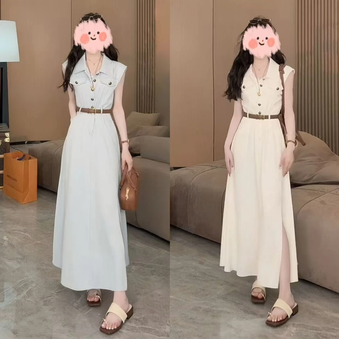 千金清冷感贵系衣服女装洋气时髦气质夏季修身显瘦无袖长款连衣裙