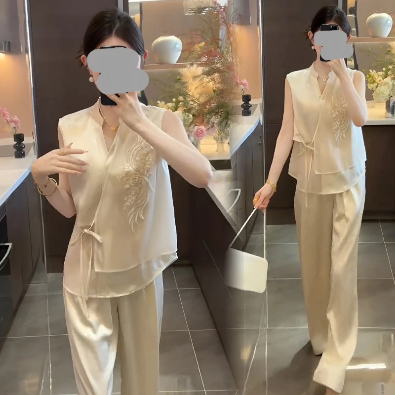 新中式国风夏天穿搭一整套高级感气质无袖上衣裤子套装女2025新款