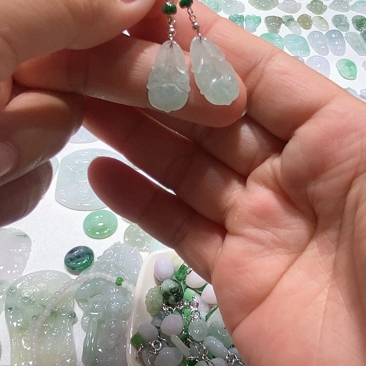 翡翠银S925镶嵌耳饰16号