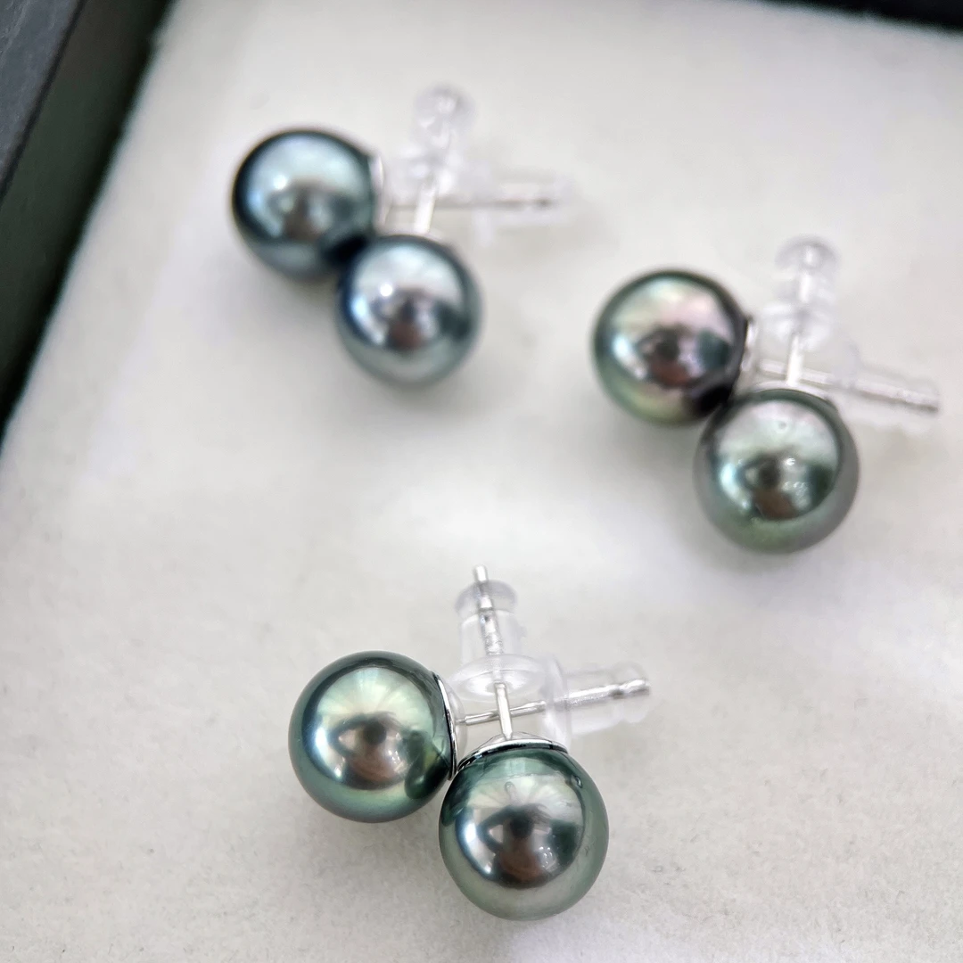 天然珍珠 海水大溪地简约耳钉 9-10MM S925银 多样性发一 R347