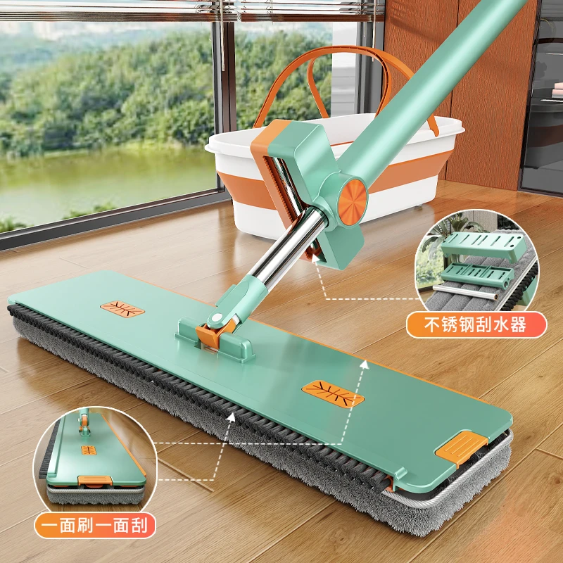 【新款双孔】42cm双刮平板拖把家用吸水干湿两用2025免手洗便携拖把