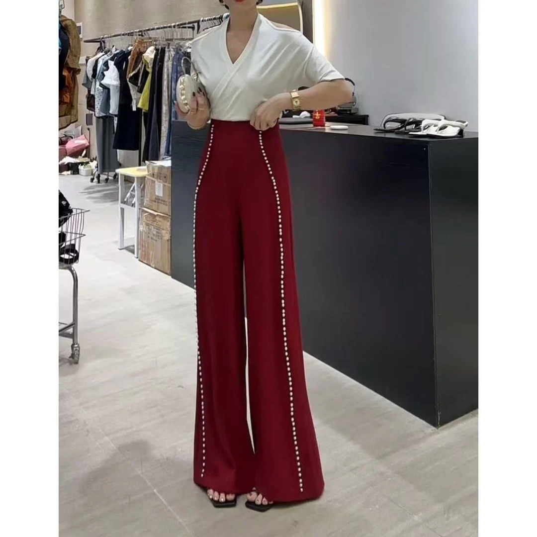 【 Wan wan】手工钉珠阔腿西装裤