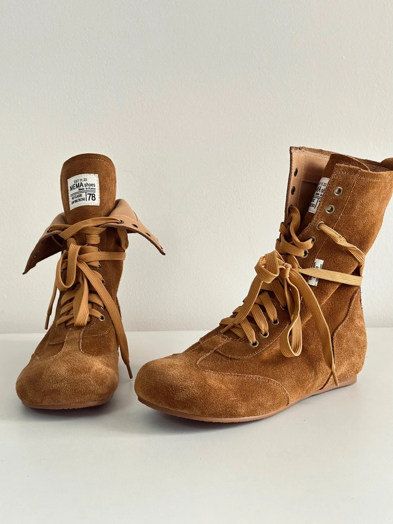 JANE简·复古拳击靴|牛反绒牛皮复古圆头系带内增高显瘦马丁靴J6