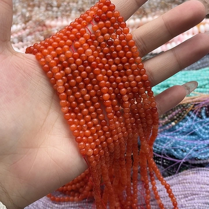玛瑙/玉髓珠宝半成品未镶嵌一条4mm左右柿子红南红珠