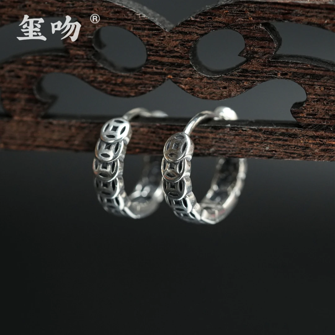 925银耳饰 【玺吻】s925银 米多多 国风设计款米币币耳扣（直径14mm）