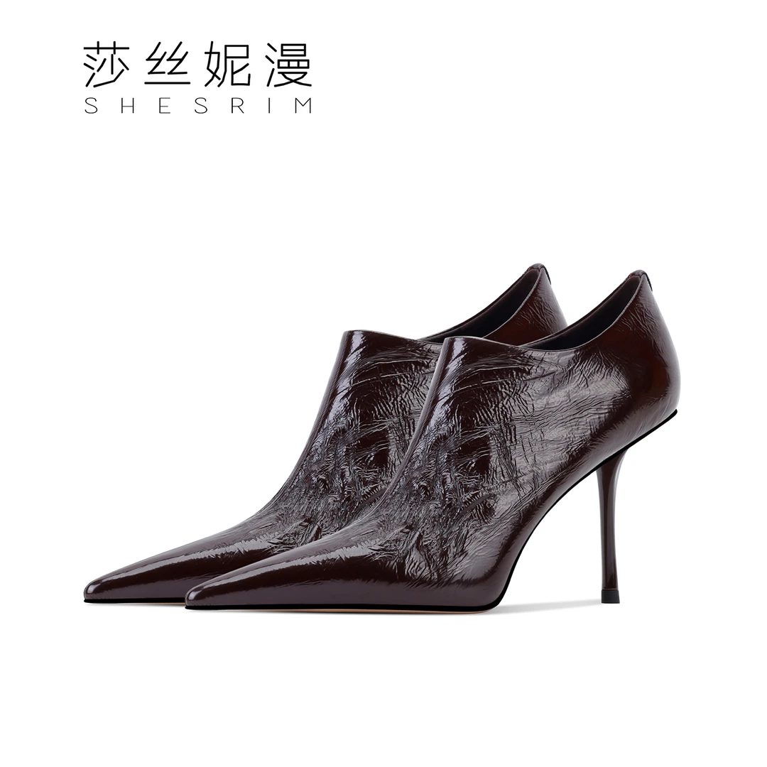 「8.5CM」新款秋冬季小踝靴尖头细跟女士时装踝靴秀长款真皮女靴子