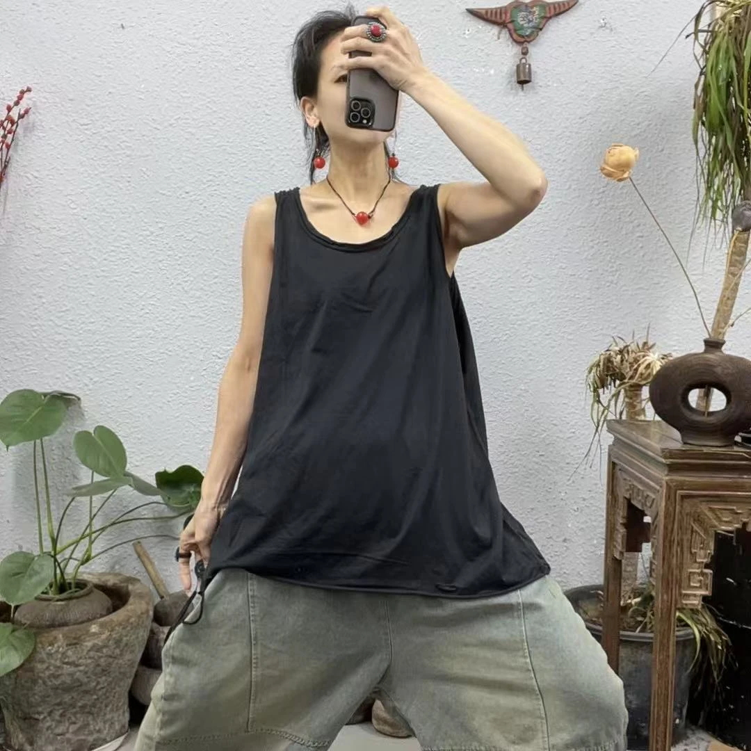 510不封边可前后穿下摆破洞套头背心（66胸围120