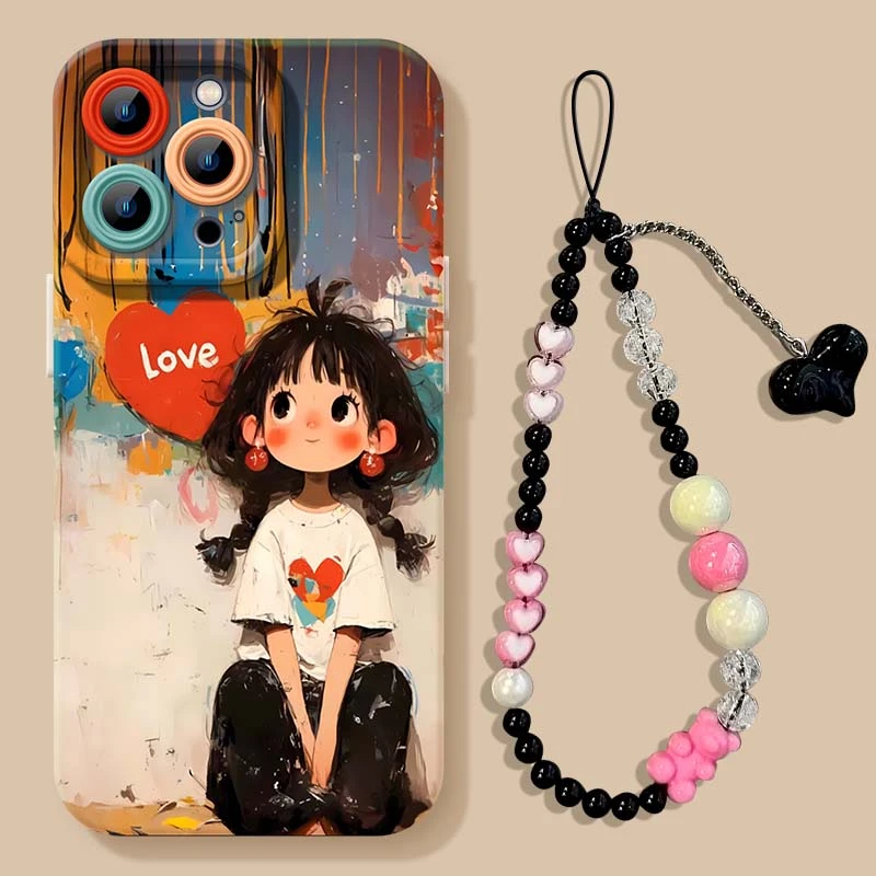 涂鸦女孩适用苹果16pro手机壳iphone15创意16promax快乐14pro/13