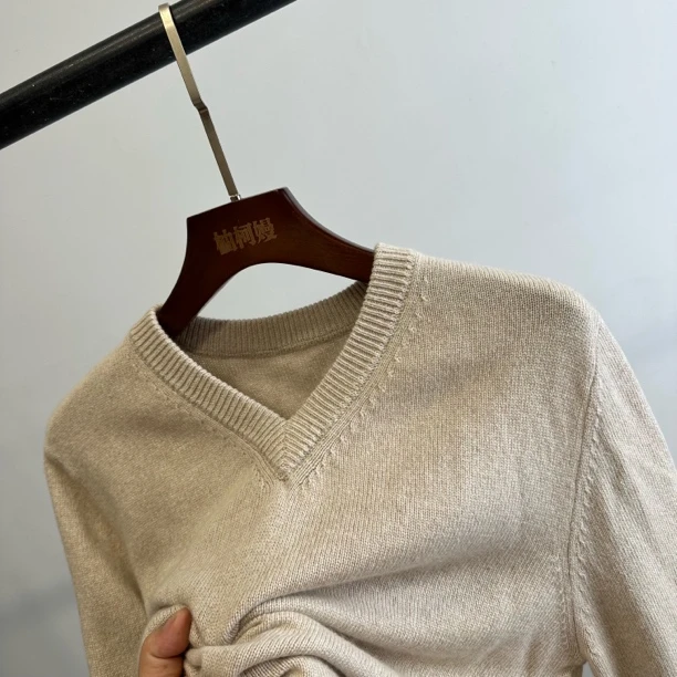 v领时尚都市风男士长袖厚款针织羊绒套衫百搭保暖打底毛衣1297