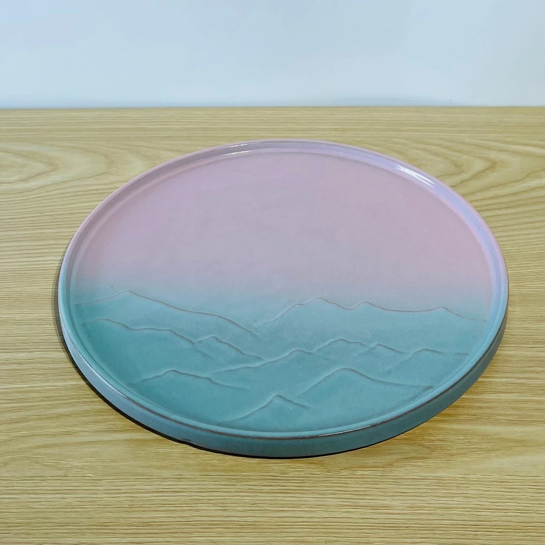 吾游茶器路宝釉粉青渐变圆茶盘干泡盘茶台干泡台